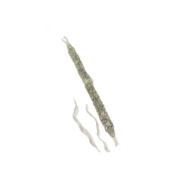 David's Bridal pearl crystal silver headband with ribbons Tie Back Ivory - Picture 4 of 4